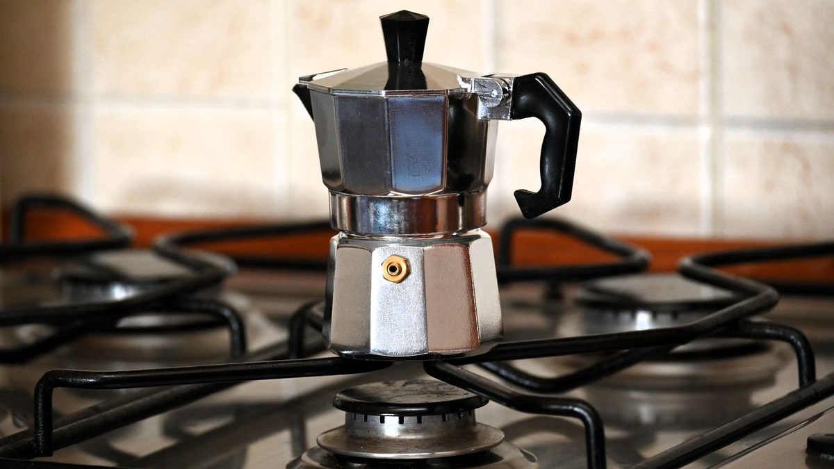 Espressokanne på en gasskomfyr