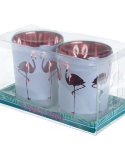 Telysholder med flamingomotiv i gaveeske