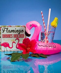 En flamingo drikkeholder med tropiske elementer
