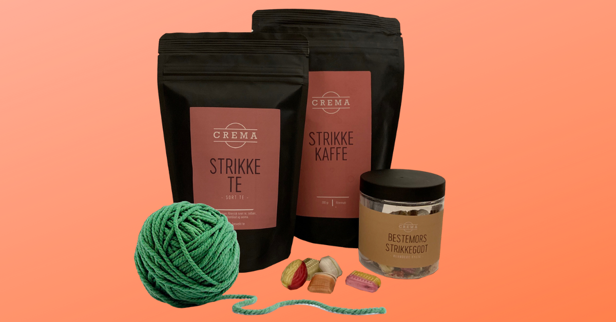 Strikke kaffe og te og strikkegodt fra crema