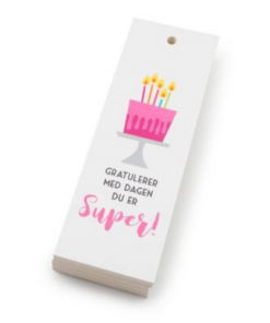 Hvitt kort med rosa kake og teksten Gratulerer med dagen Du er super bursdagskort