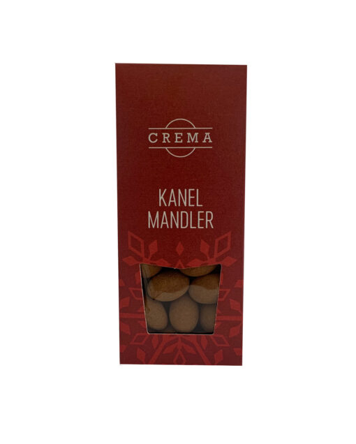 Mandler med sjokolade og kanel i rød innpakning