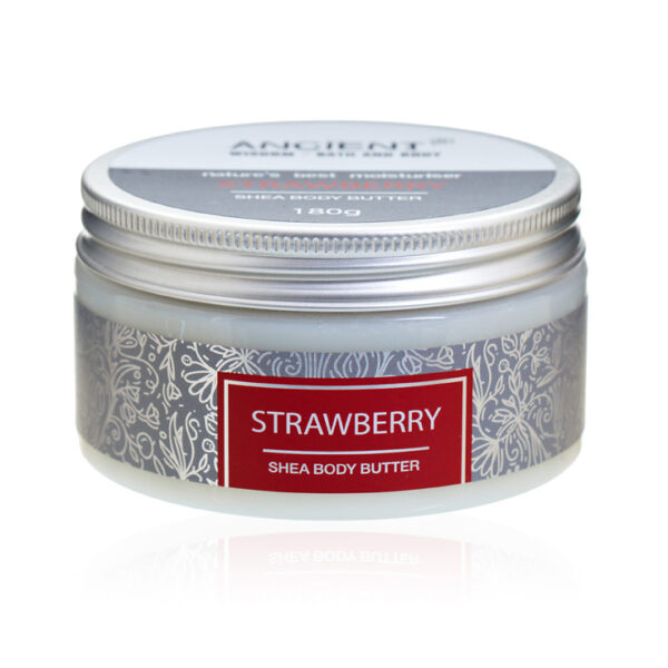 Deilig shea body butter med duft av søte jordbær