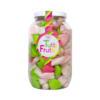 Stor krukke med Marshmallow mix, med innhold av ulike tutti-frutti smakende godteri